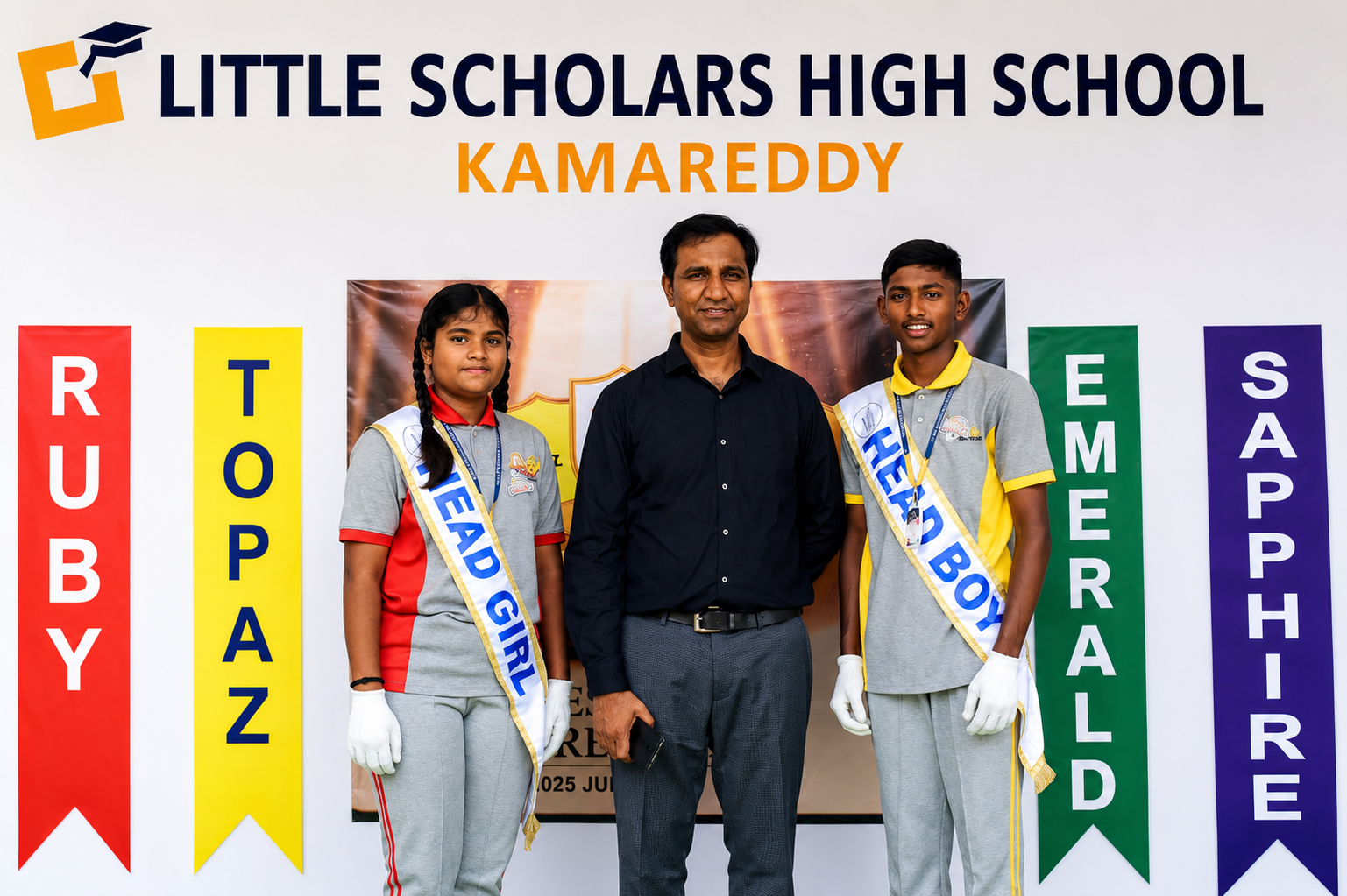 Student receiving an achievement certificate at Little Scholar School in Kamareddy