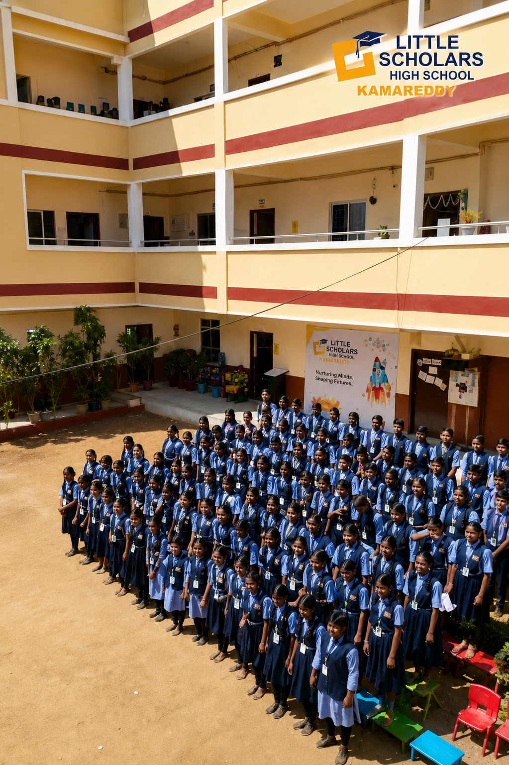 Play area in Kamareddy supporting sports and physical development at Little Scholar School