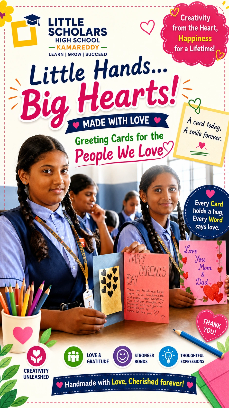 Students participating in an art activity at Little Scholar School in Kamareddy