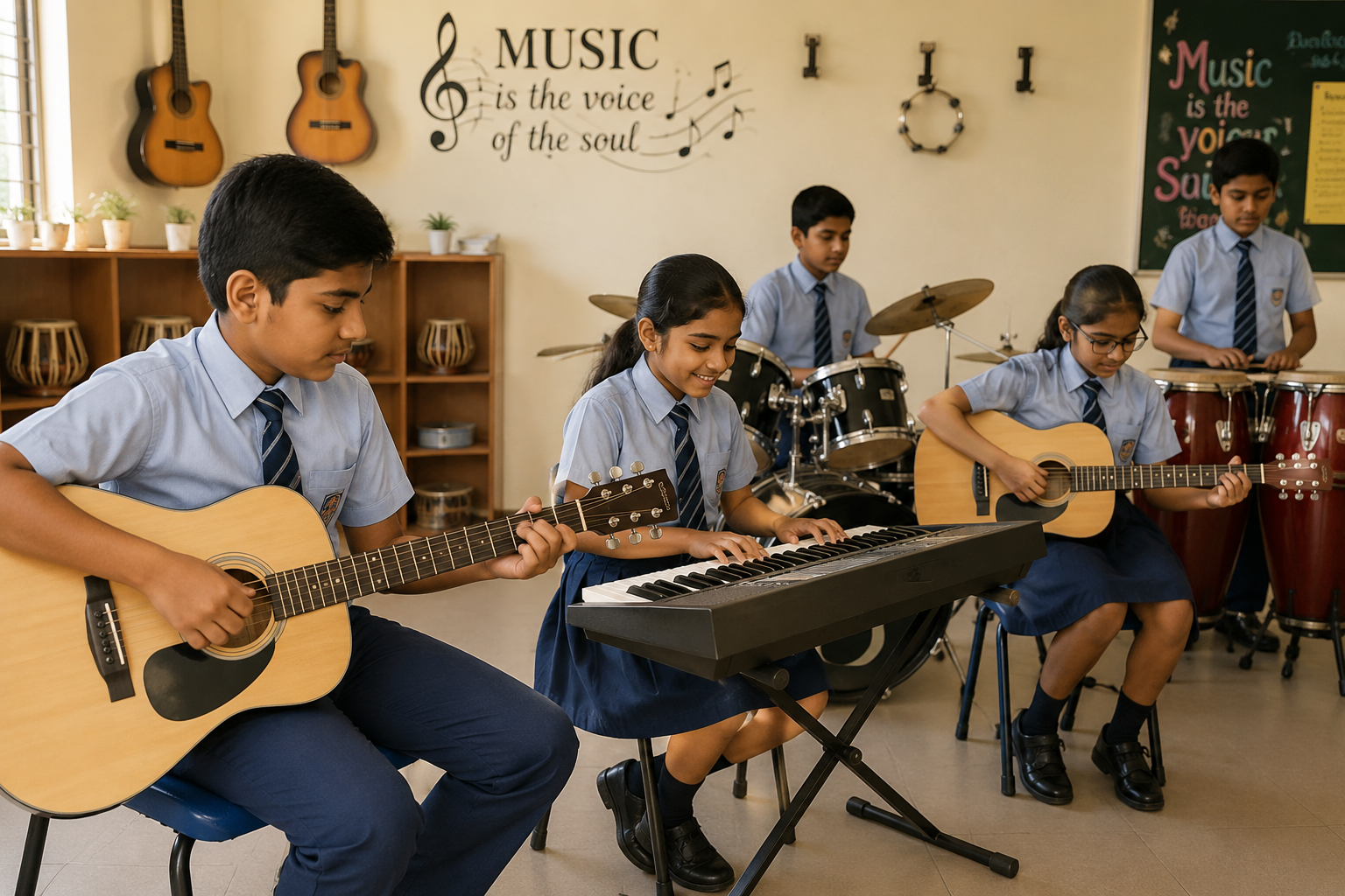 Music room in Kamareddy students participating in musical activities