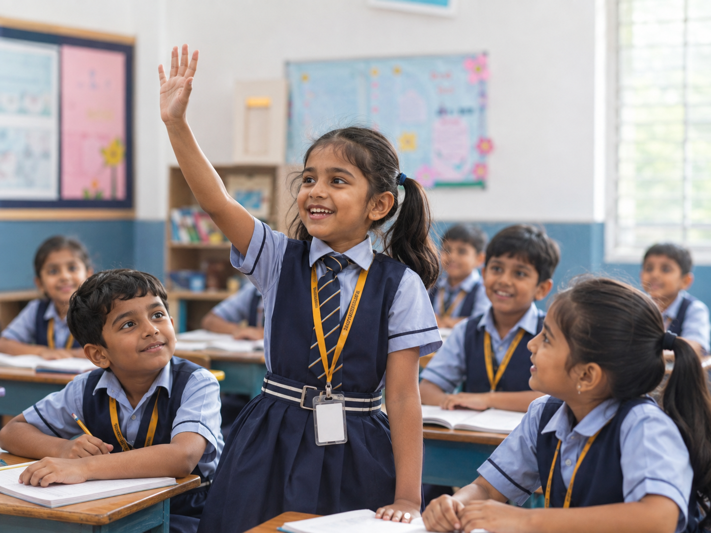 Primary school in Kamareddy students learning language, mathematics and communication