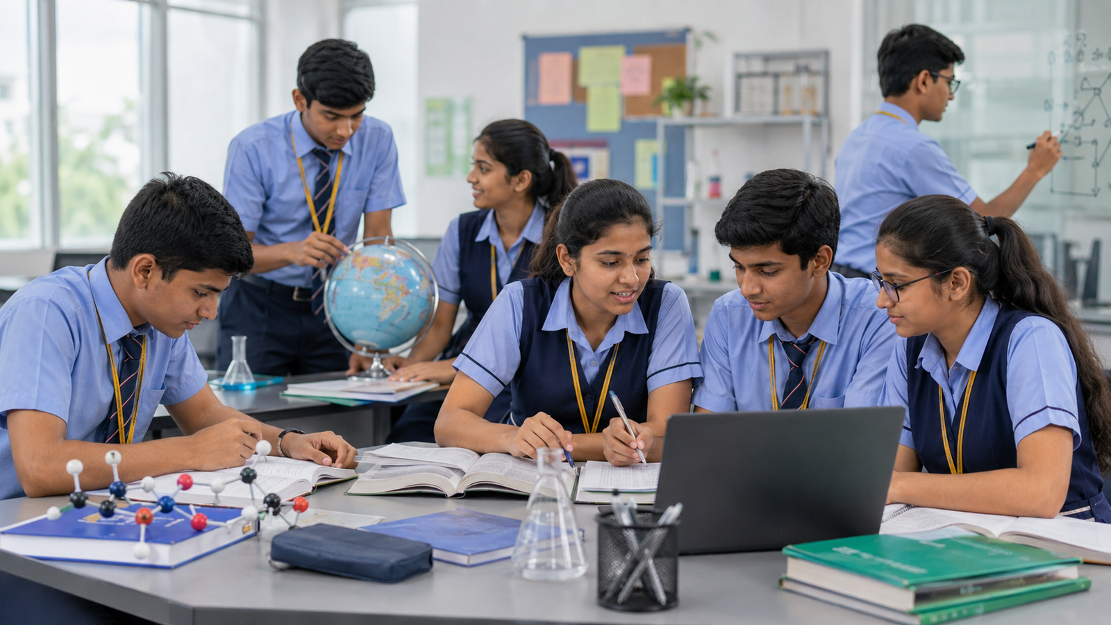 Secondary school in Kamareddy students studying core subjects at Little Scholars High School